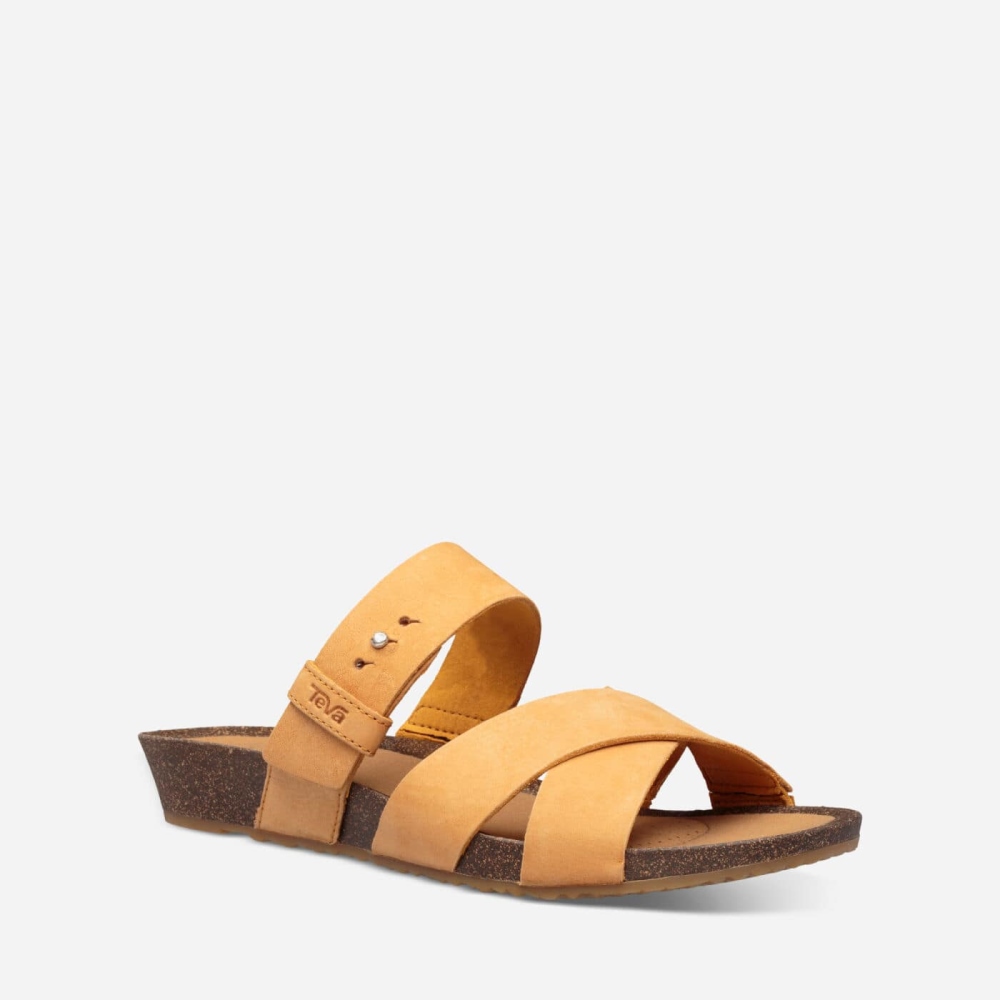 Teva Mahonia Slide - Women's Teva Slides - Flower Orange | India (EDYI04178)